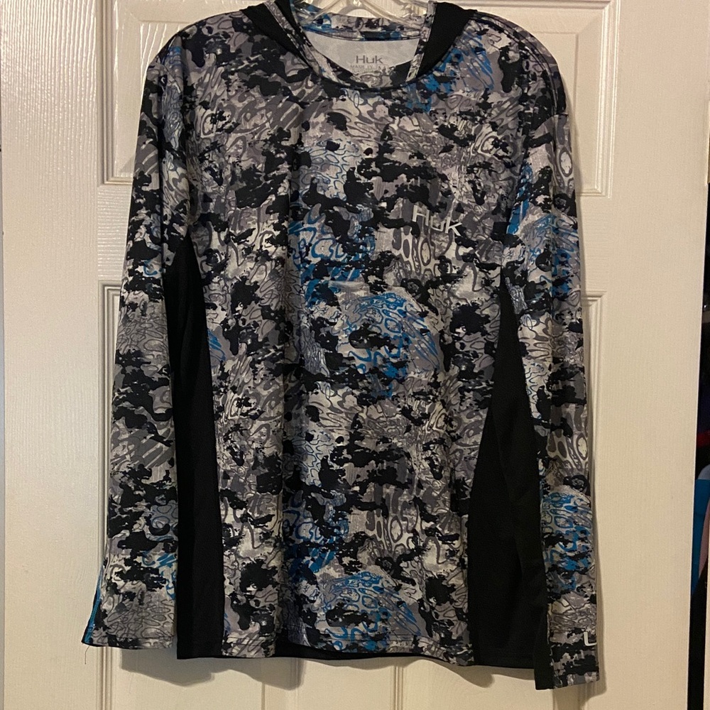 Huk Kids Abstract Black and Blue Long Sleeve Tee